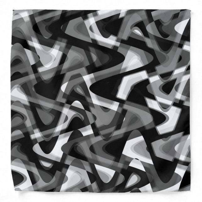 Cool Bold Black White Wavy Pattern Bandana (Front)