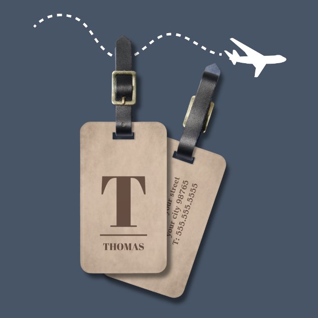 Cool Bold Brown Monogram Texture Beige Luggage Tag (Creator Uploaded)