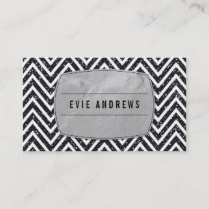 COOL bold chevron pattern silver foil glitter Business Card