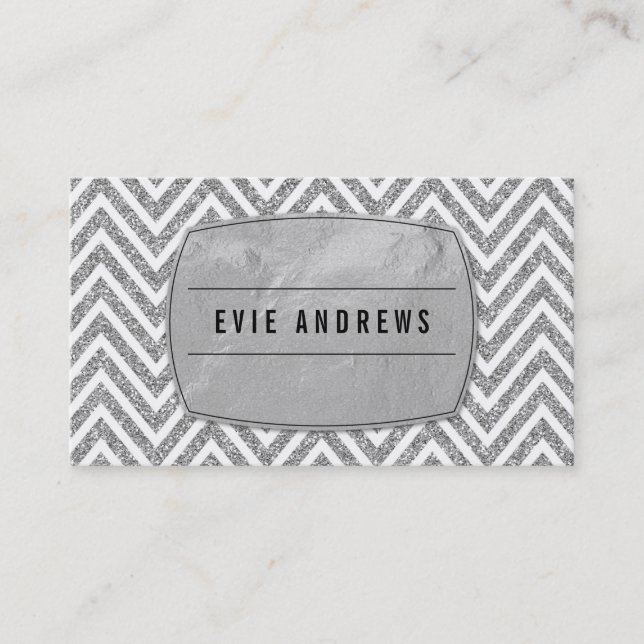 COOL bold chevron pattern silver foil glitter gray Business Card (Front)
