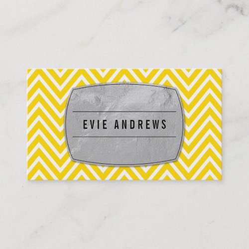 COOL bold chevron pattern silver foil panel yellow Business Cards