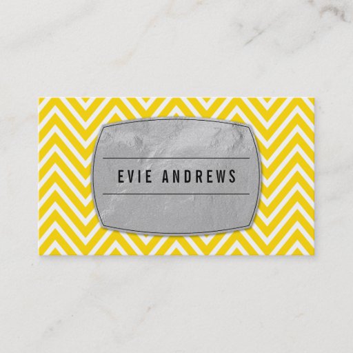 Customizable COOL bold chevron pattern silver foil panel yellow Business Cards