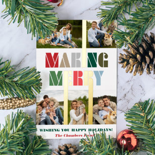 Cool Bold Colorful Making Merry Multiphoto  Foil Holiday Card