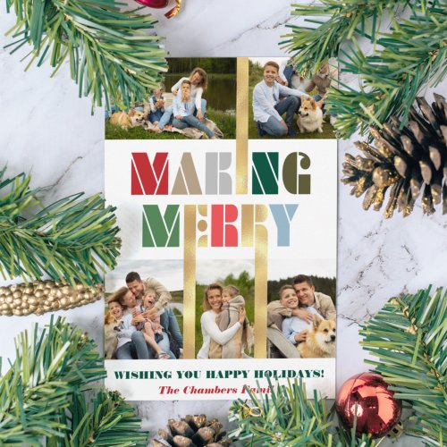 Cool Bold Colorful Making Merry Multiphoto  Holiday Card