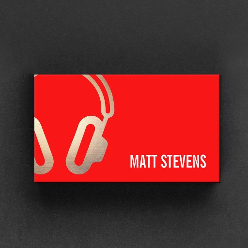 Customizable Cool Bold DJ Gold Headset Red Music Business Cards