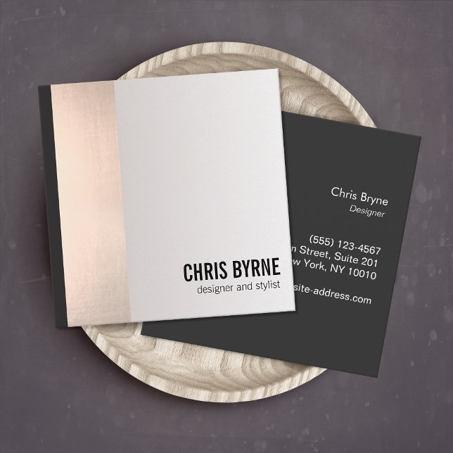 Cool Bold Modern Black and Rose Gold Stripe Square Business Card (Creator Uploaded)