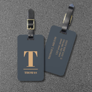 Cool Bold Monogram Deep Blue Brown Luggage Tag