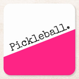 Cool Bold Pink Diagonal Wedge Pickleball Text Square Paper Coaster