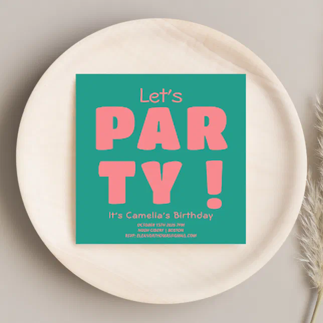Cool Bold Pink Lets Part Typography Retro Birthday Invitation | Zazzle