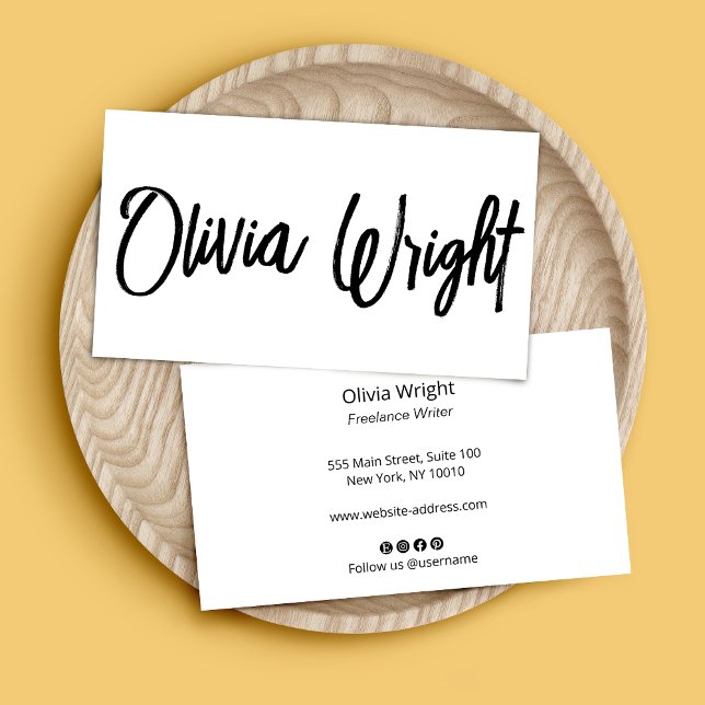 Cool Bold Signature Script Typography Modern White Business Card (Creator Uploaded)