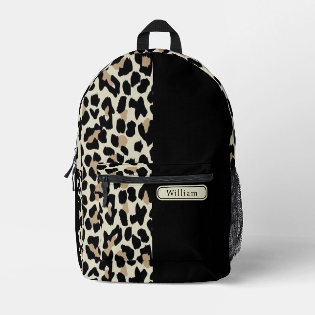 Cool Bone Beige Brown Black Leopard Print Teens Printed Backpack (Front)