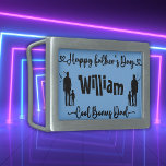 Cool Bonus Dad Happy Father's Day | Belt Buckle<br><div class="desc">Simple in black text on blue background Happy Father's Day and Cool Bonus Dad text with an adult and a child image. Monogrammed with dad's name. Belt buckle.</div>