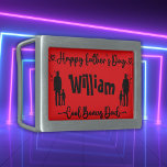 Cool Bonus Dad Happy Father's Day | Belt Buckle<br><div class="desc">Simple in black text on red background Happy Father's Day and Cool Bonus Dad text with an adult and a child image. Monogrammed with dad's name. Belt buckle.</div>
