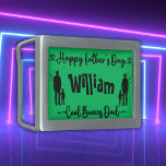 Cool Bonus Dad Happy Father's Day | Belt Buckle<br><div class="desc">Simple in black text on green background Happy Father's Day and Cool Bonus Dad text with an adult and a child image. Monogrammed with dad's name. Belt buckle.</div>