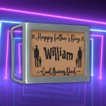 Cool Bonus Dad Happy Father's Day | Belt Buckle<br><div class="desc">Simple in black text on tan background Happy Father's Day and Cool Bonus Dad text with an adult and a child image. Monogrammed with dad's name. Belt buckle.</div>