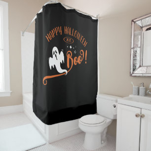 Cool Boo Little Ghost Happy Halloween Black Shower Curtain