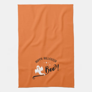 Cool Boo Little Ghost Happy Halloween Orange Kitchen Towel
