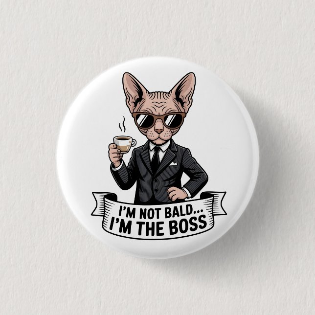 Cool Boss Sphynx Cat Coffee Art Button (Front)
