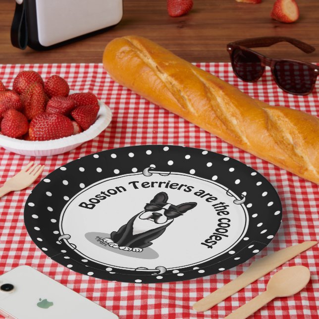 Cool Boston Terrier Dog (black) with Sunglasses Paper Plates (Picnic)