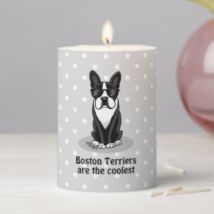 Cool Boston Terrier Dog (black) with Sunglasses Pillar Candle