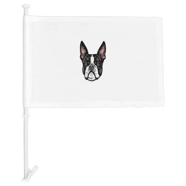 Cool Boston Terrier Face Car Flag (Front)