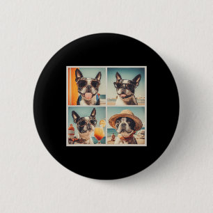 Cool Boston Terrier Sungles Dogs Summer Vacation B Button