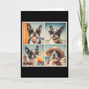 Cool Boston Terrier Sungles Dogs Summer Vacation B Card