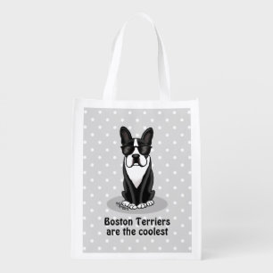 Cool Boston Terrier with Sunglasses (black) Grocery Bag