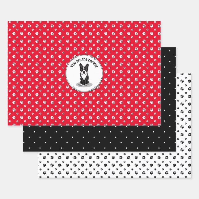 Cool Boston Terrier with Sunglasses (black) Wrapping Paper Sheets (Set)