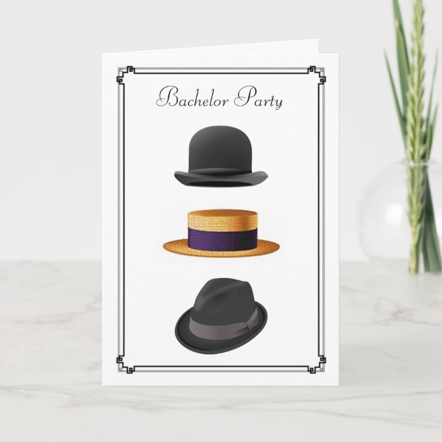 Cool Bowler Straw Fedora Hat  #2  Bachelor Party Invitation (Front)
