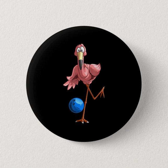 Cool Bowling Flamingo  Fun Shorebirds Lover Player Button (Front)