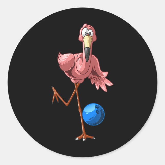 Cool Bowling Flamingo Funny Shorebirds Lover Playe Classic Round Sticker (Front)