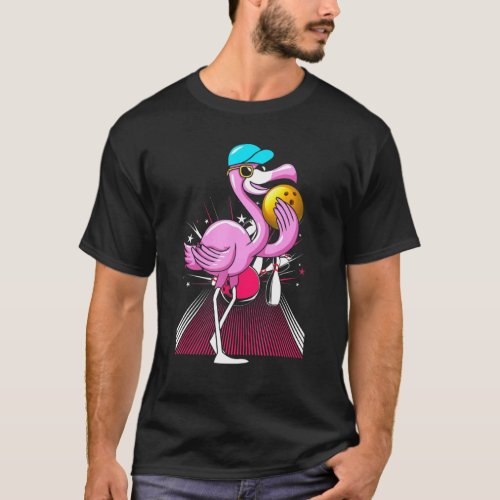 Cool Bowling Flamingo Shorebirds Player T_Shirt