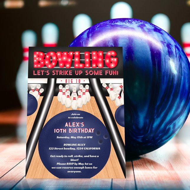 Cool Bowling kid birthday party strike up some fun Invitation (Creator Uploaded)