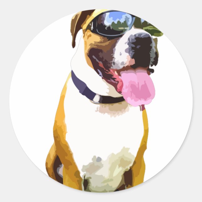 Cool Boxer Dog Classic Round Sticker (Front)