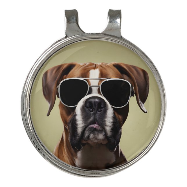 Cool Boxer Dog Golf Hat Clip (Front)