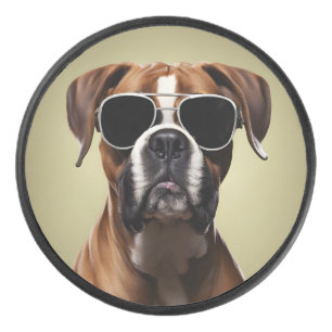 Cool Boxer Dog Hockey Puck