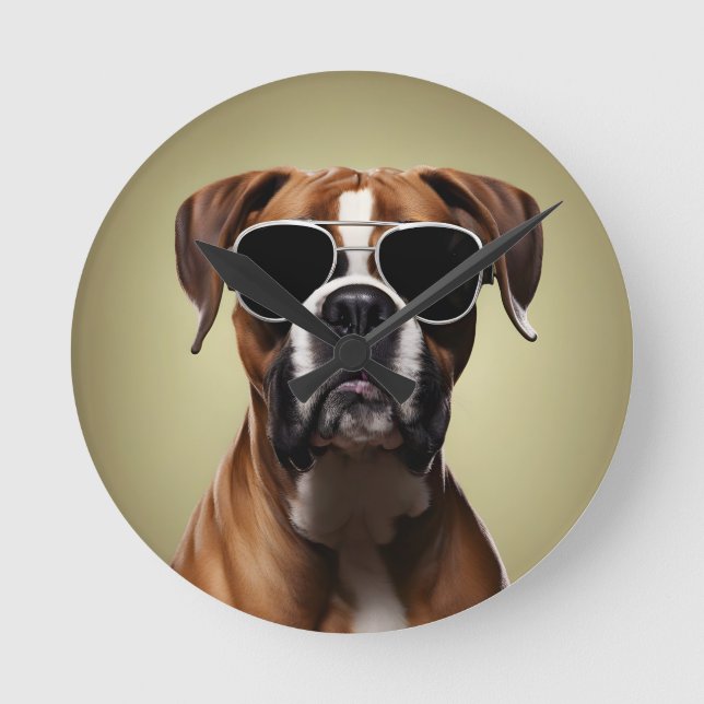 Cool Boxer Dog Round Clock (Front)