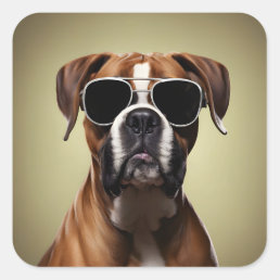 Cool Boxer Dog Square Sticker