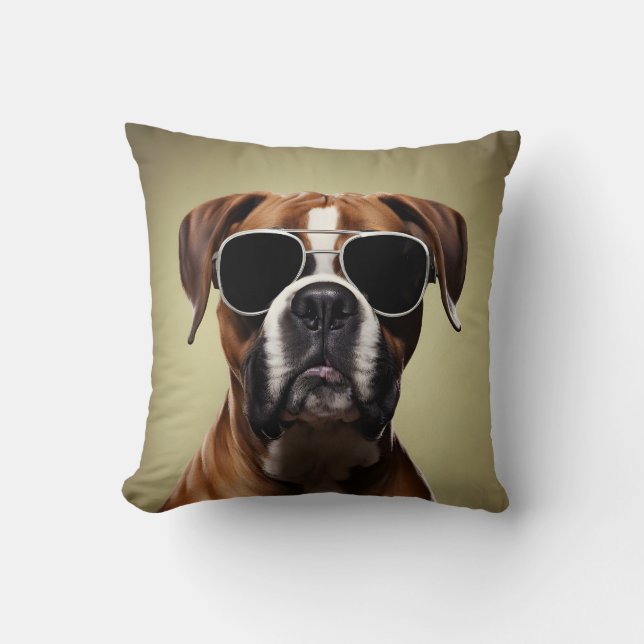 Cool Boxer Dog Throw Pillow (Front)