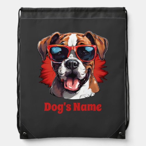 Cool Boxer Dog With Sunglasses Drawstring Bag