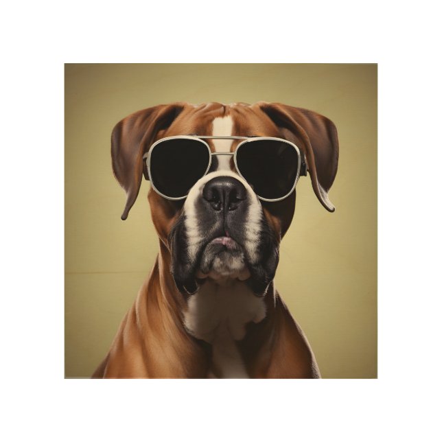 Cool Boxer Dog Wood Wall Art (Front)
