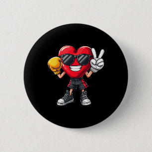 Cool Boxer Heart Boxing Men Boys Kids Peace Sungle Button