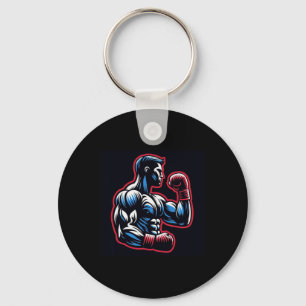Cool Boxing Logo Strong Boxer Black Red And Blue S Keychain