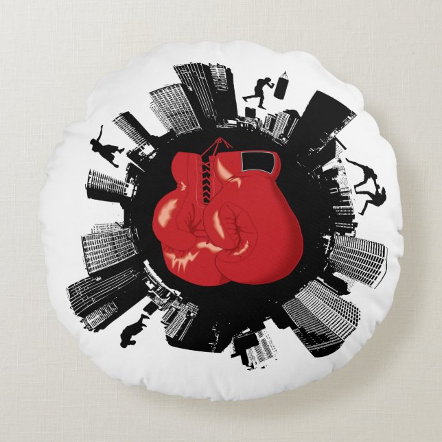 Cool Boxing World Round Pillow (Front)