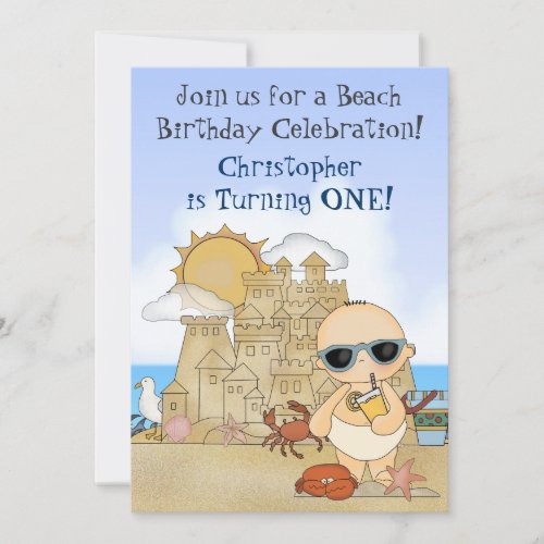 Cool Beach Baby 1st Birthday Invitation for Boys