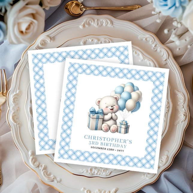 Cool Boy Birthday Napkins Teddy Bear Balloon Theme (Cool Boy Birthday Napkins Teddy Bear Balloon Theme)
