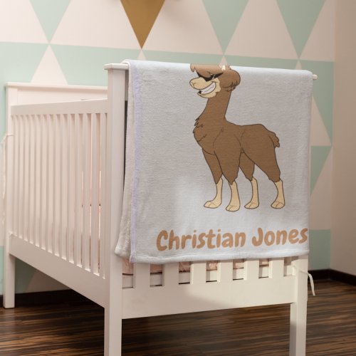 Cool Boy Brown Llama with Sunglasses Baby Blanket