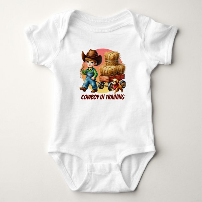 Cool boy cowboy training customizable  baby bodysuit (Front)
