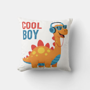 Cool Boy Dinosaur Headphones Sunglasses Throw Pillow
